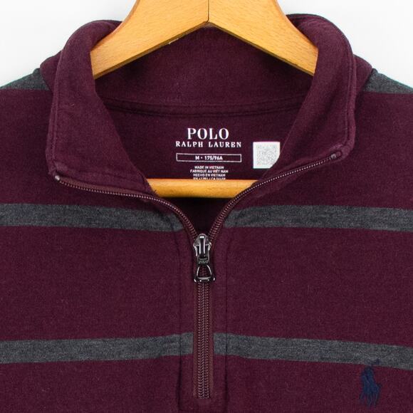 Polo Ralph Lauren 1/4 Zip Sweater Men's Medium Double Knit Jersey Maroon Gray - Picture 2 of 10